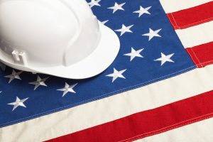 US Flag with Hard Hat