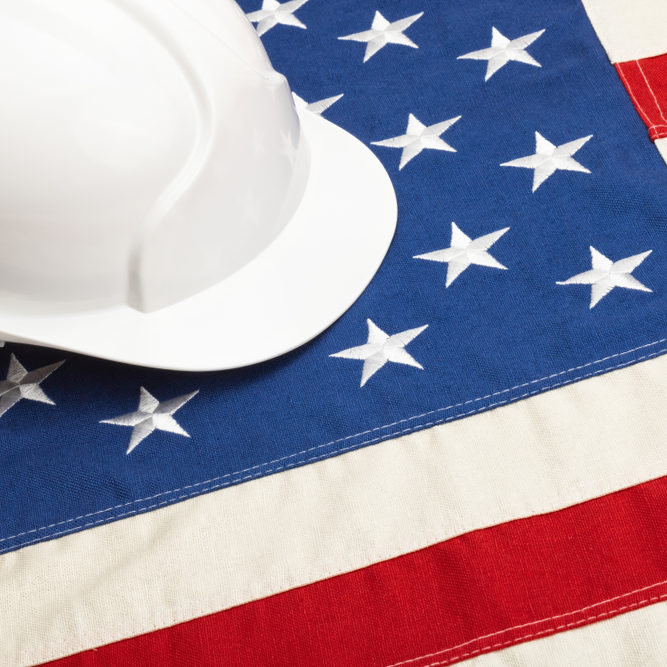 US Flag with Hard Hat
