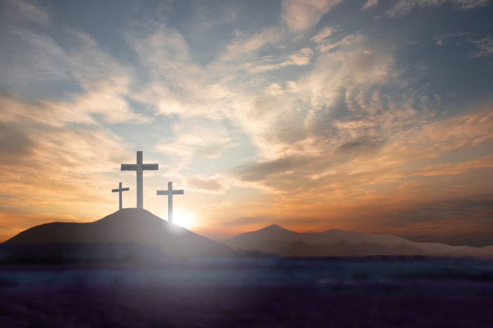 Three,Crosses,On,The,Mountain,Jesus,Christ,With,A,Sunset Easter
