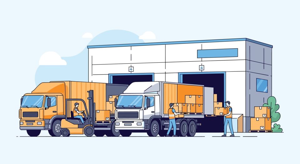 Logistics,And,Supply,Chain,Management,Workers,Loading,Goods,Into,Trucks